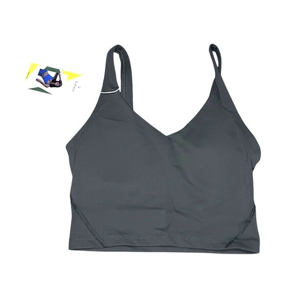 Halara V Neck Padded Spaghetti Strap Cropped Yoga Tank Top Sz XS Green - Picture 4 of 6